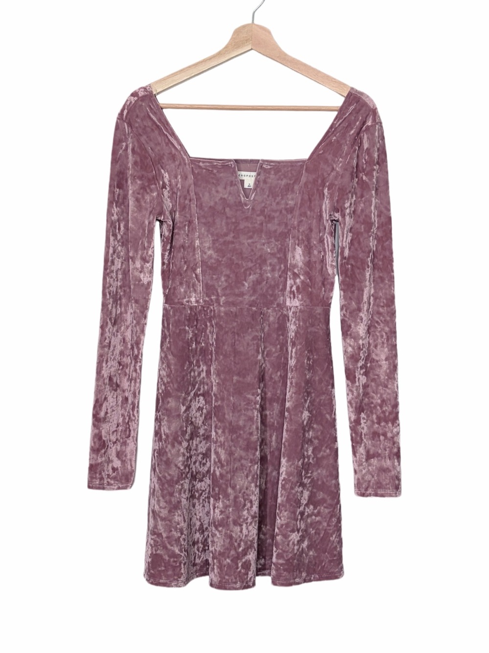 Aeropostale Mauve Crushed Velvet Long Sleeve Fit & Flare Mini Dress Whimsygoth - Picture 2 of 13